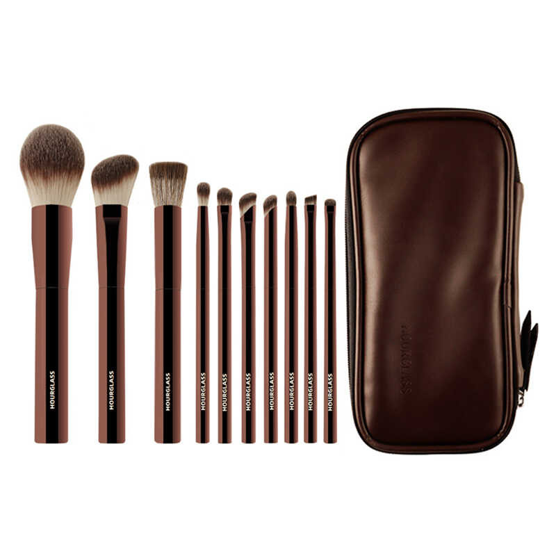 ชุดแปรงแต่งหน้า Hourglass Makeup Brush แบบพกพา 10 ชิ้นคุณภาพสูง