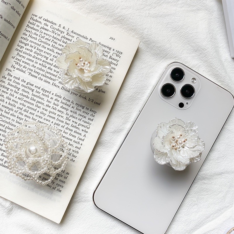 Ins Simply White Rose Flower Phone Holder Griptok Color Grips Plain Bracket