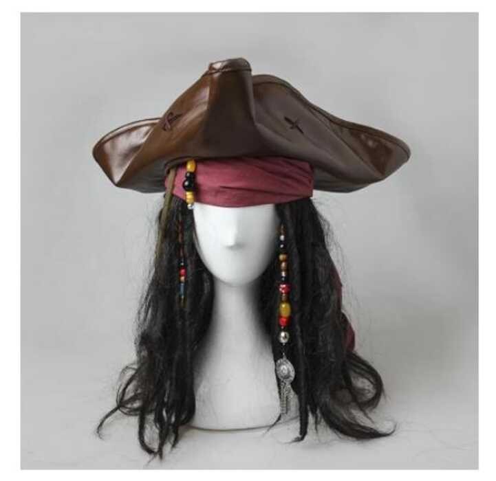 ❤ Captain Halloween Pirates Cosplay Hair Decoraction Fancy Wigs Headwear Jack Costume Caribbean
