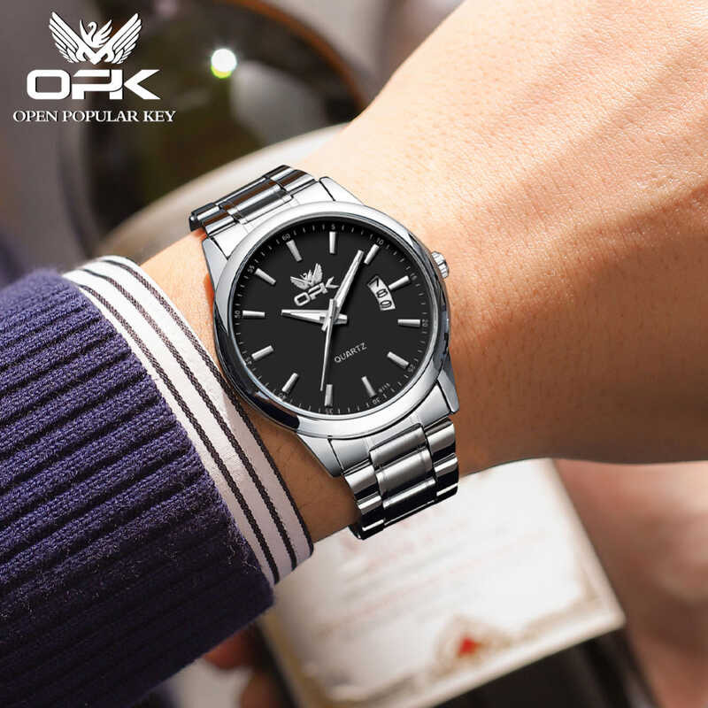 Men's OPK Watch 100% Waterproof Luminous Calendar Leather/Stainless Steel Strap Business Style Quar