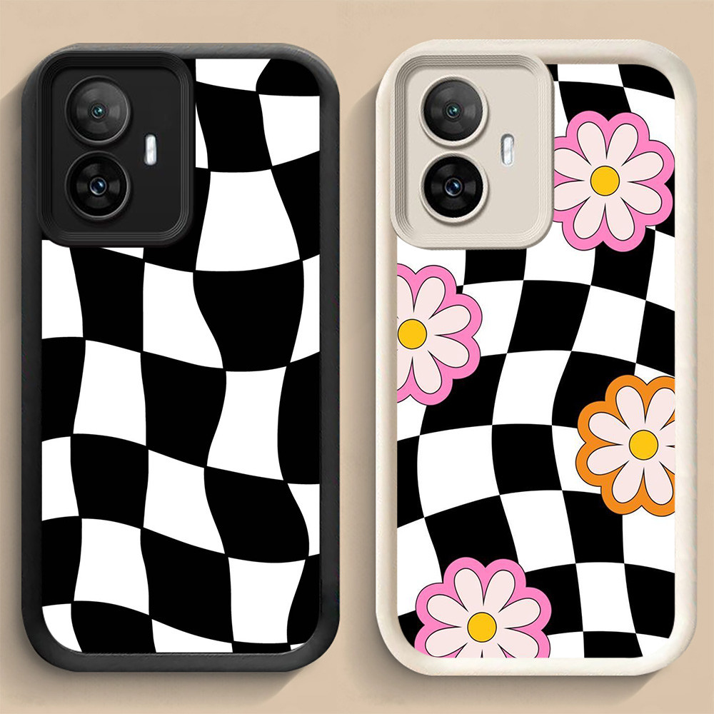 LF-6สีดําและสีขาวหมากรุกกันกระแทกสําหรับOPPO F25 Reno 10 11 11F 13F Realme C55 Narzo N55 C67 Pro