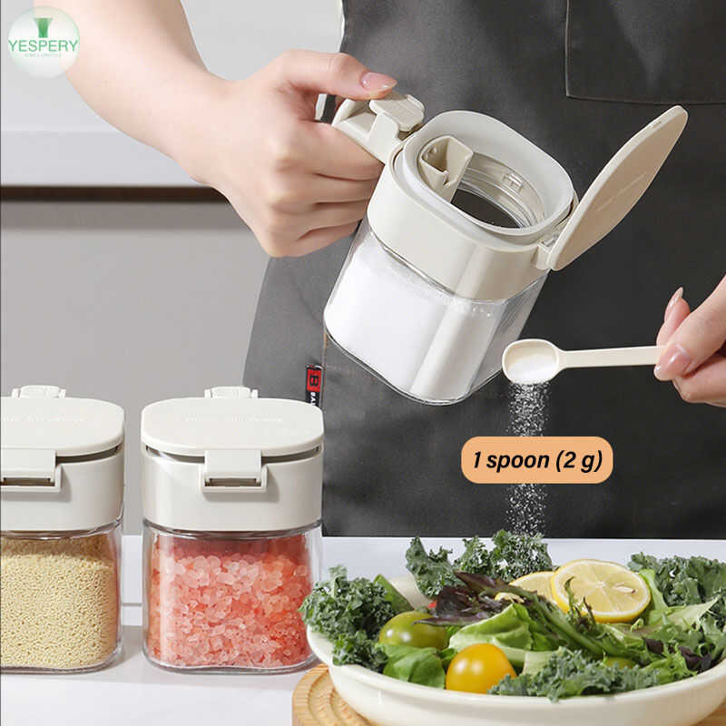 400Ml YESPERY Glass Seasoning Jar With Spoon Sugar Salt Bowl Pepper Spices Container Kitchen Condim