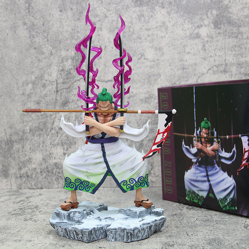 ชิ้นเดียวที่มีผีนรกฆ่า Zoro Figure Wano Country Zoro สามดาบที่ไหลลงมา