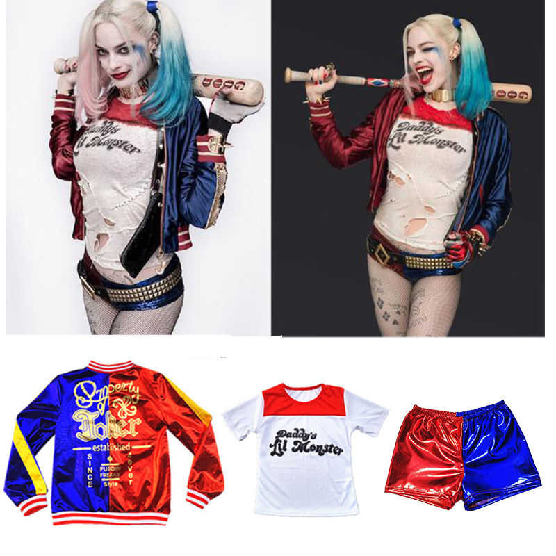 New Harley Quinn Women Costume Cosplay Adult Suicide Squad Halloween Fancy Party Dress Clothes Set