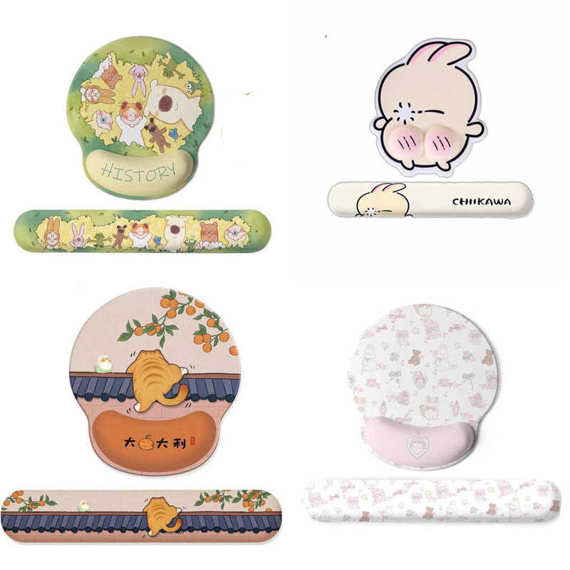 แผ่นรองเมาส์พร้อมสายรัดข้อมือลื่นอะนิเมะ Kawaii 3D แผ่นรองเมาส์บรรเทาอาการปวดสําหรับทํางาน Study Home Office
