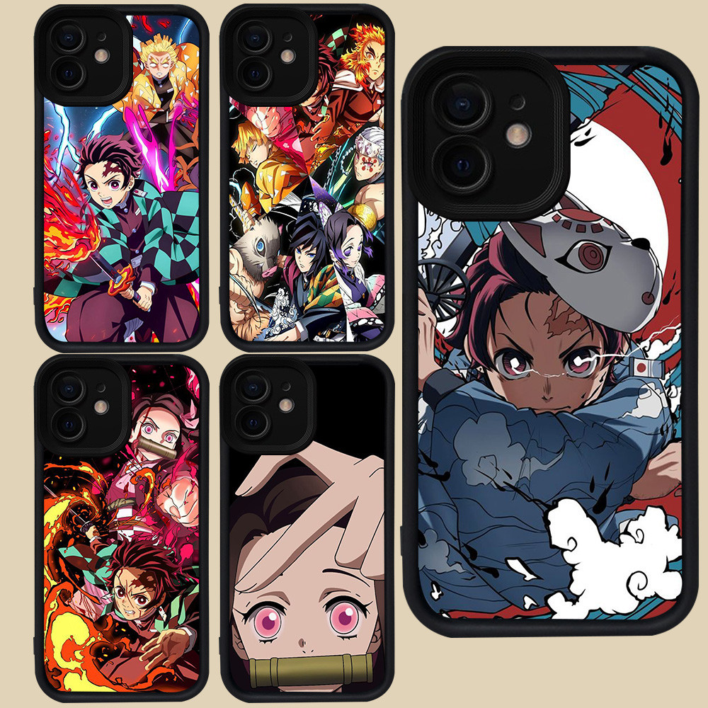 เคสสีดําสําหรับ iPhone 15 X XR XS 12 Mini 11 Pro Max R69 Demon Slaye