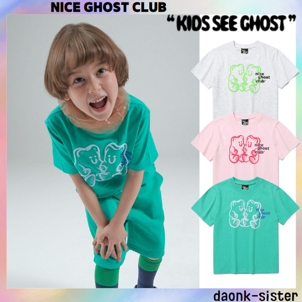 [ Nice GHOST CLUB KIDS ] (unisex) เสื้อยืด ลายหมี และโลโก้ สําหรับเด็ก