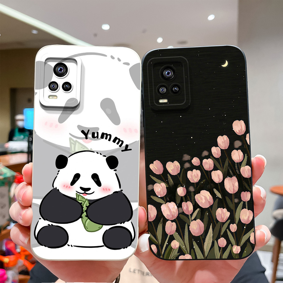 แฟชั่นสําหรับ Vivo V20Pro V20 น่ารัก Panda ดอกไม้ปลอกซิลิโคนอ่อนนุ่มป้องกันกล้องปกหลังสําหรับ Vivo20Pro กรณี Vivo20 Shell Capa กระเป๋าโทรศัพท์