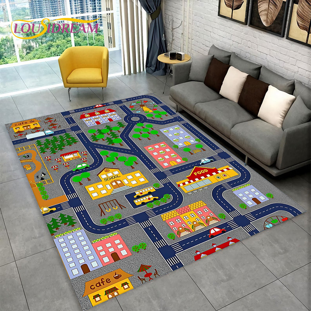 Highway Child Playma Ciy Traffic Playroom Area Large,Carpe Rug for Living Room Bedroom Decor,Kids P