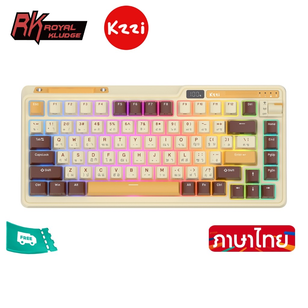 Kzzi Kezhi K75 Pro Mousse คีย์บอร์ดเล่นเกมไร้สาย สามโหมด RGB Backlit 80%