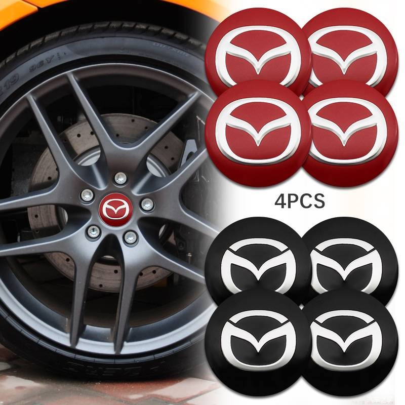 4pcs 56 มม.65 มม.โลโก้รถสัญลักษณ์ล้อ Center Rim Hub Cap สติกเกอร์สําหรับ Mazda 2 3 5 6 Cx-3 Cx-5 Cx-