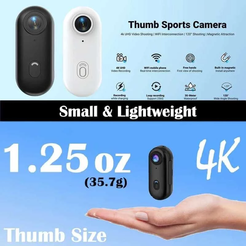 กล้องแม่เหล็ก 4K POV Pro Cam Selfie 128GB WiFi กล้องติดหมวกกันน็อค thumbnail 3