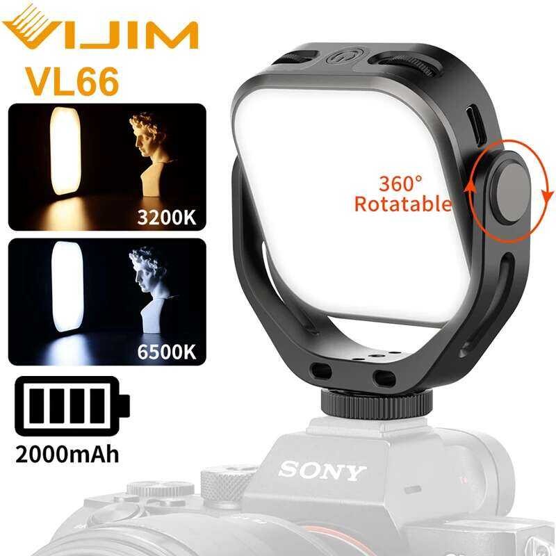VL66 วีจิม 3200k-6500k วิดีโอบล็อกเติมแสง 360° ไฟ LED วิดีโอหมุนได้ ขยายช่องเสียบเย็น แบตเตอรี่ในตัว