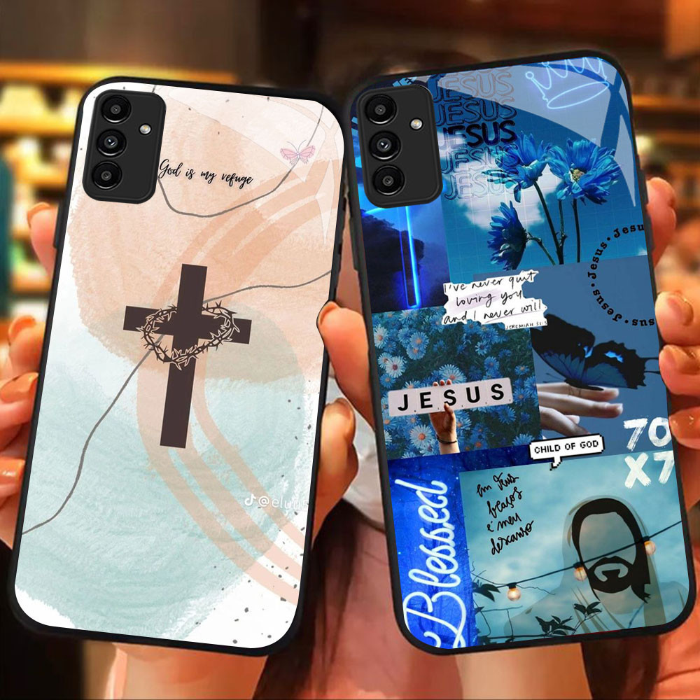 MK-74 Jesus Liquid HD Glass Casing สําหรับ Samsung A05S A35 A55 A24 A14 A15 A04S A34 A25 M15 A54 S21