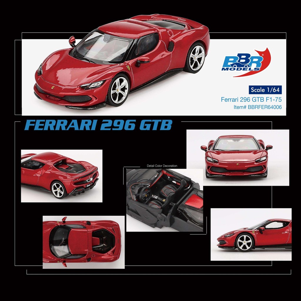 คลังสินค้าพร้อม BBR 1: 64 Ferrari Ferrari 296 GTB Rosso Imola Horse Leaping Car Model Out of Print C