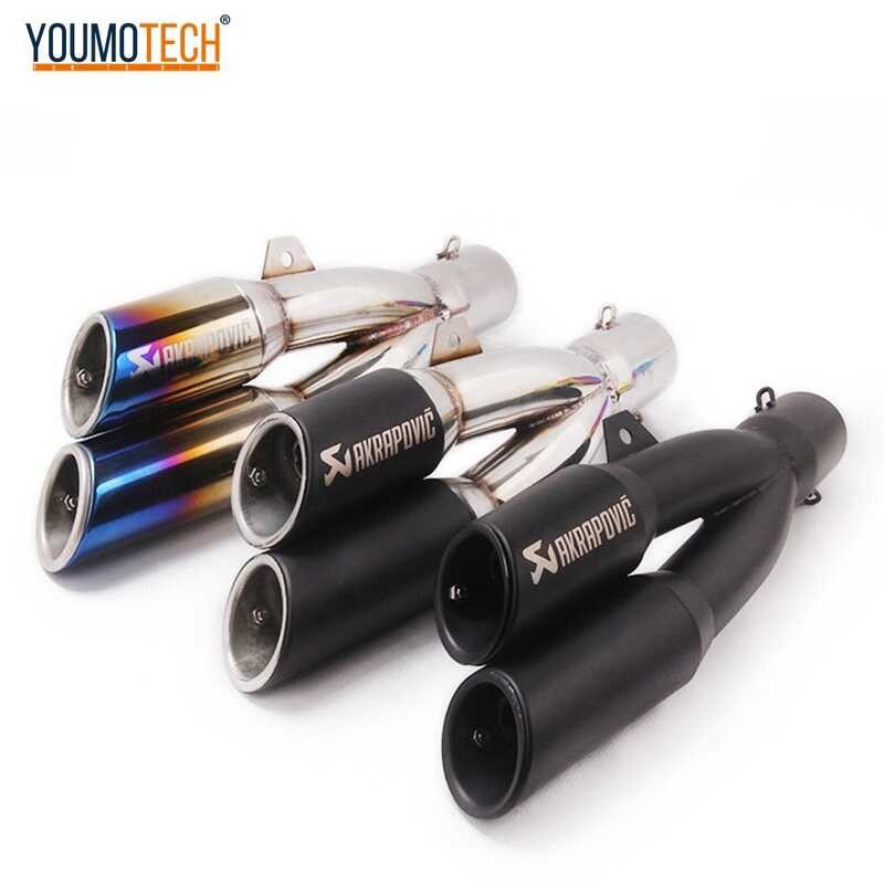 51mm/2 Inches Motorcycle Exhaust Muffler Pipe Escape Moto Exhaust Canister Tail Pipe Double-Outlet