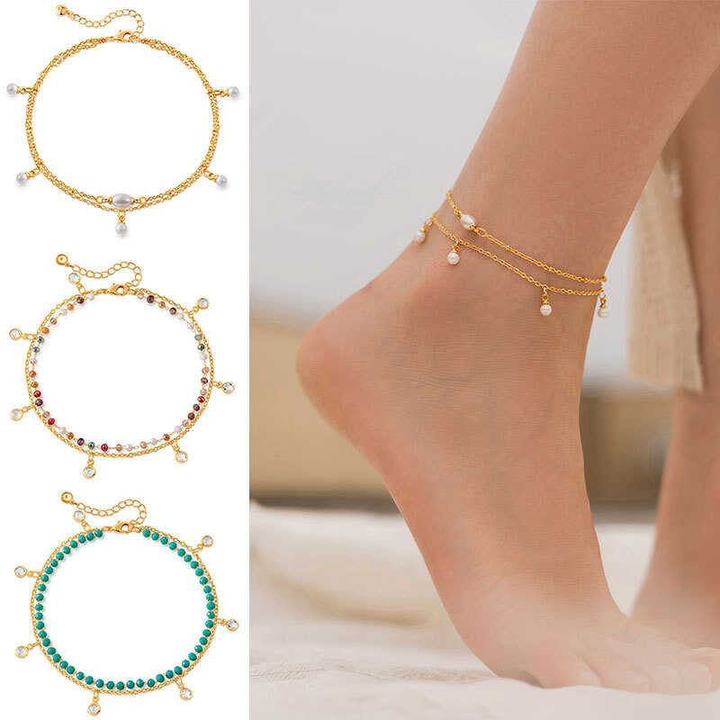 Heran สร้อยข้อมือและสร้อยเท้าคริสตัลสำหรับทะเล งาน.gold.plated.พร้อมโซ่สวยงาม