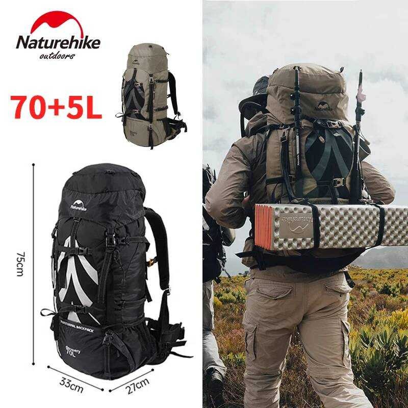Naturehike กระเป๋าเป้สะพายหลังกันน้ํา 70L + 5L น้ําหนักเบาปีนเขาเดินป่ากลางแจ้ง Camping Trekking Bag