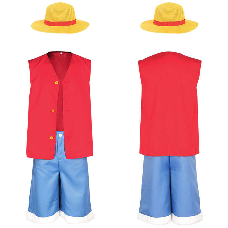 Kids Children One Piece Luffy Cosplay Costume Coat Pants Halloween Carnival Party Suit
