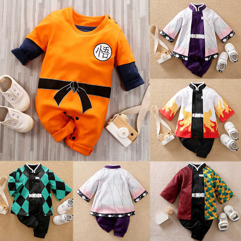 Anime Demon Slayer Costume For Baby Long Sleeve Romper Kyoujurou Goku Cosplay Jumpsuit Newborn Bab