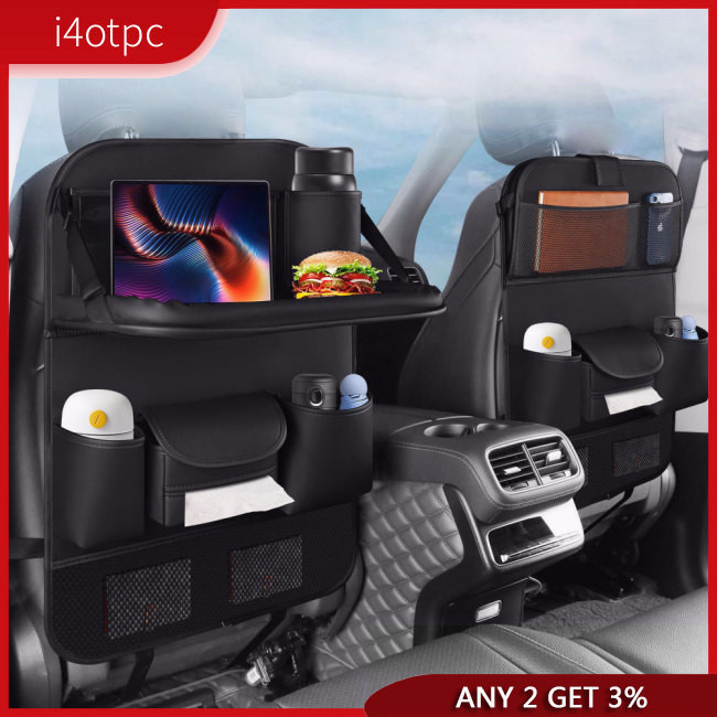 I4otpc ที่จัดระเบียบเบาะหลังรถ พร้อมถาดโต๊ะ พับได้ หัวเข็มขัดปรับได้ เมาท์ ชั้นเก็บของ อเนกประสงค์
