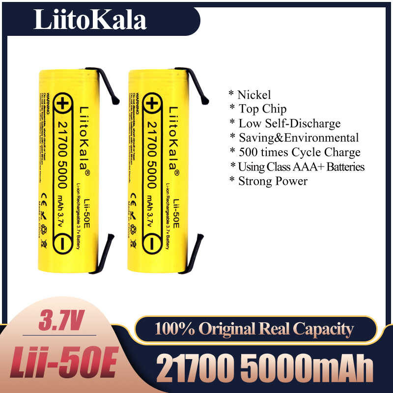 Liitokala 1C0 Lii-50E IMR 21700 5000Mah 3.7V 40A สูงความจุป้องกัน Flat Top Li-