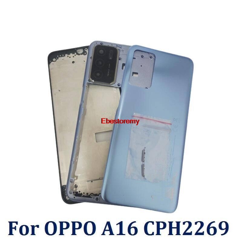 Ebmy-สําหรับoppo A16 ฝาครอบประตูด้านหลังกรณีด้านหลังปริมาณไฟปุ่มกุญแจกลางBezelด้านหน้าLCDกรอบแผงเลนส์กล้อง