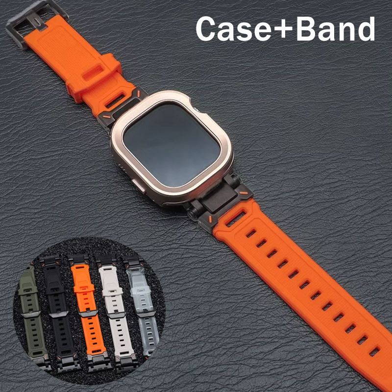 Tpu Protector Case Cover + สายซิลิโคนสําหรับ Apple Watch Ultra 49 มม.45 มม.44 มม.IWatch Series 9 8