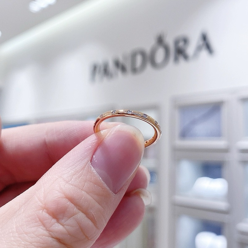 ♞,♘พร้อนส่ง PANDORA Pandora 925 เงินสเตอร์ลิงออกแบบเฉพาะแถวเจาะคู่แหวนหยดน้ำ erf