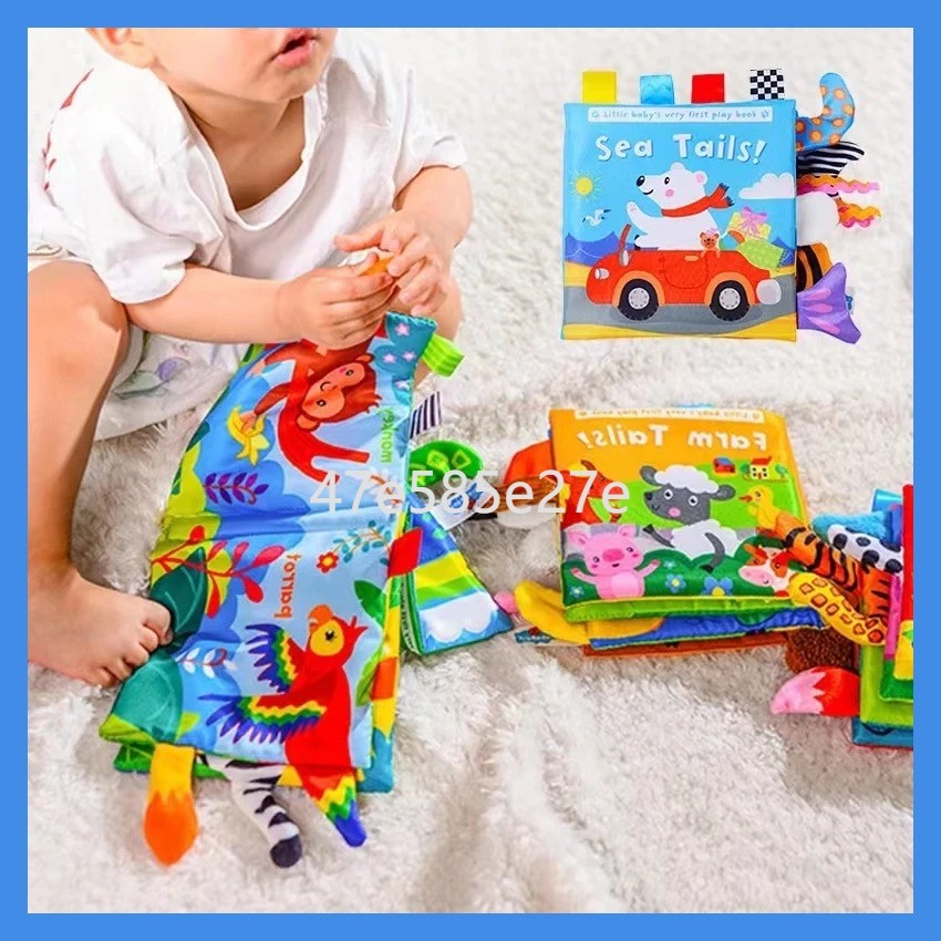 aa 0-12 Months Cloth Books Animal Tails Baby Puzzle Early Learning Ring Fabric Book Kids Educationa