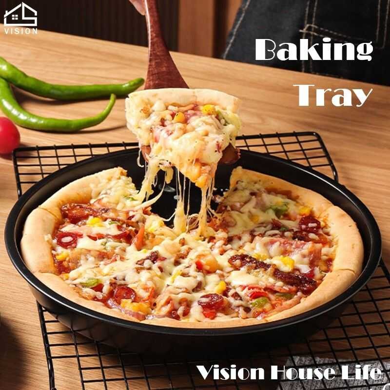 LY Vision 1Pcs Non-Stick Pizza Pan Carbon Steel Baking Tray Pizza Tray Baking Mold 8/9/10 Inch Bake
