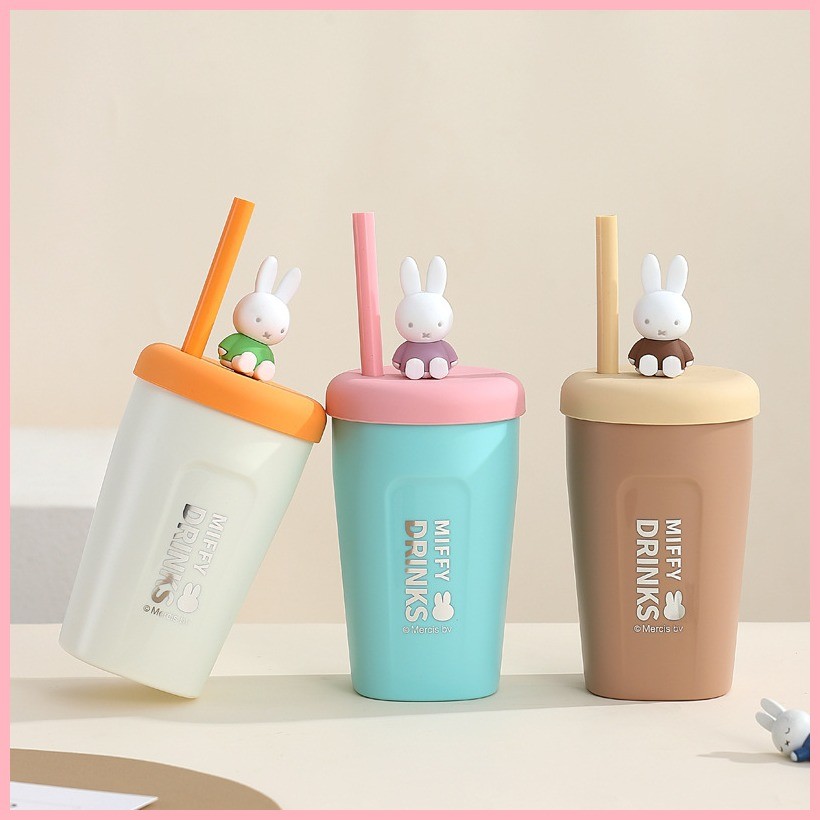 INS Miffy 304 ถ้วยน้ําสแตนเลสชานักเรียนถ้วยฟางพนักงานออฟฟิศถ้วยกาแฟลําลอง