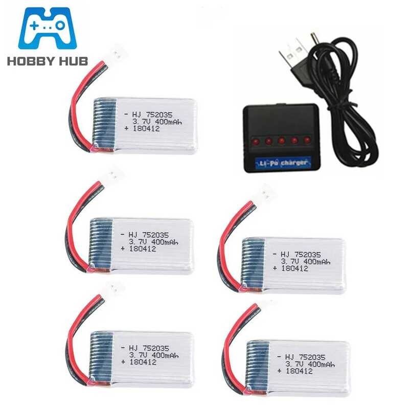 400mAh 3.7V752035 แบตเตอรี่ลิโพ + เครื่องชาร์จ 3.7v สำหรับ H31 X4 H107 H6C KY101 E33C E33 U816A V252