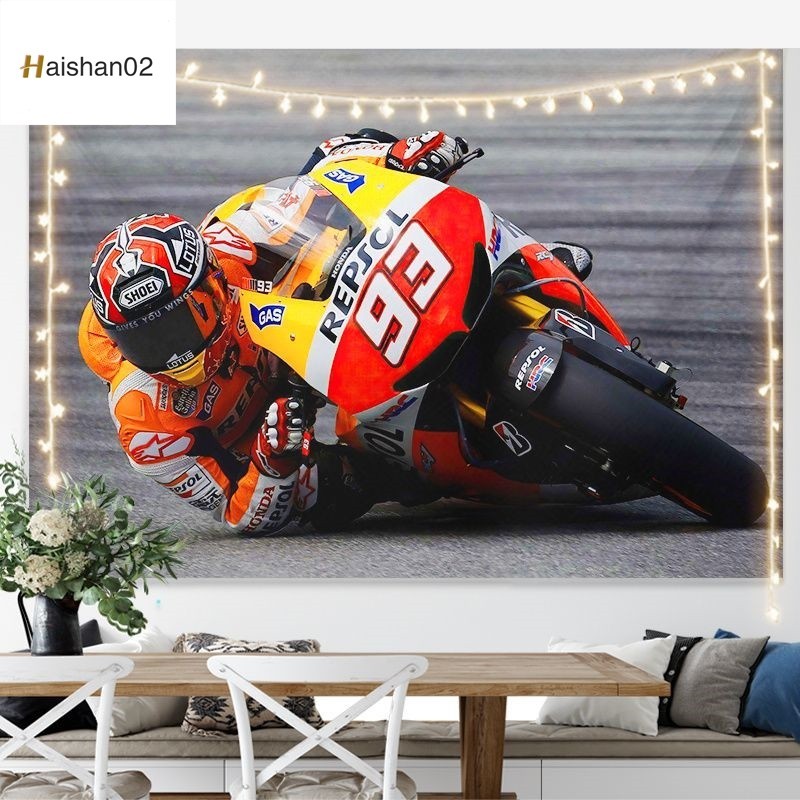93 Marquis โปสเตอร์พื้นหลังผ้าห้องนอนชาย MotoGP นักเรียนห้องพักตกแต่งหล่อรถจักรยานยนต์แขวนผ้า