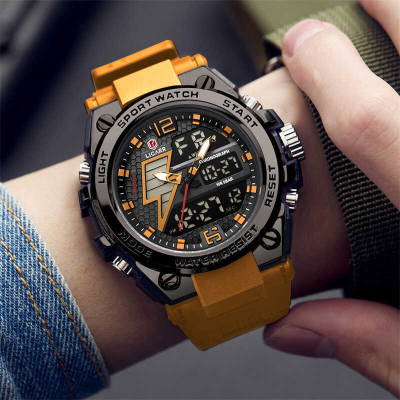 ❤ LICARR นาฬิกาผู้ชายกันน้ำได้,นาฬิกาทหารจอแสงแสดงภา
