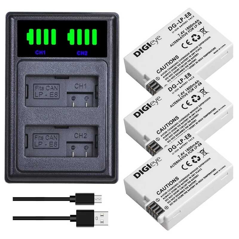 1800mAh 0 LP-E8 LPE8 Battery + Dual USB Charger for Canon Rebel T3i T2i T4i T5i EOS 600D 550D 650