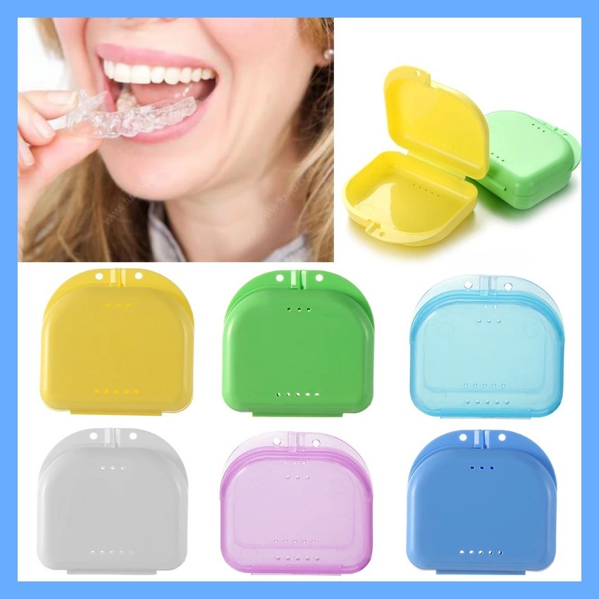ins  8 Colors Fake Teeth Orthodontic Case Dental Retainer Mouth Guard Denture Storage Plastic Box O