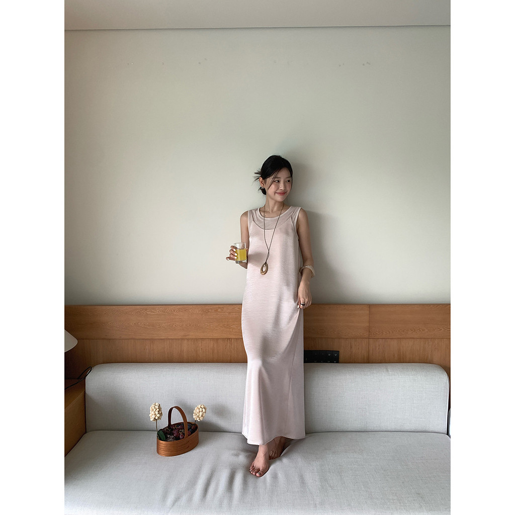 ♞,♘DT เอโทลี่ เย็บรอบคอสลิงชุดผู้หญิงฤดูร้อนระดับไฮเอนด์ลําลองแขนกุดชุดยาว WFD