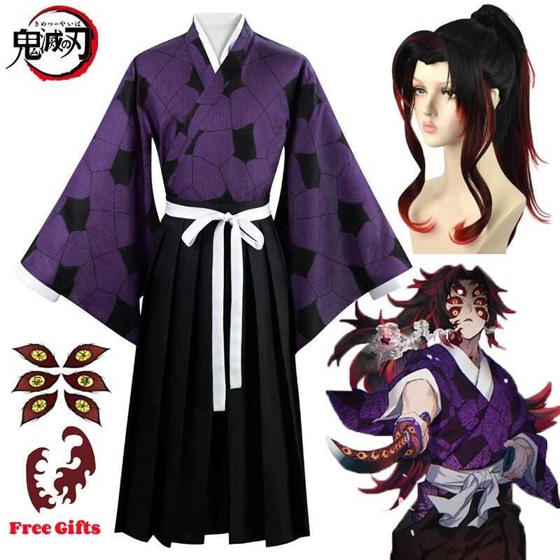 Anime Demon Slayer Kokushibo Cosplay Costume Kimetsu No Yaiba Kokushibou Cosplay Wig Kimono Haori H