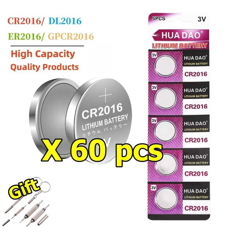 แบตเตอรี่ปุ่ม CR2016 5-60 ชิ้น 3V LM2016 BR2016 DL2016 CR 2016 เซลล์ลิเธียมสำหรับนาฬิกา