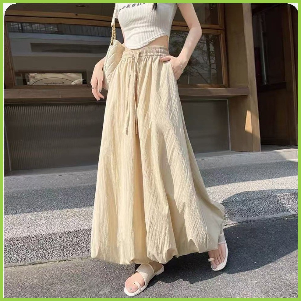 กระโปรงบุ๊ดเอวสูงสไตล์เกาหลี หลวมสบาย ยาวปานกลาง สีเรียบ หลายสีให้เลือก สำหรับฤดูร้อน กระโปรงยอดนิยม