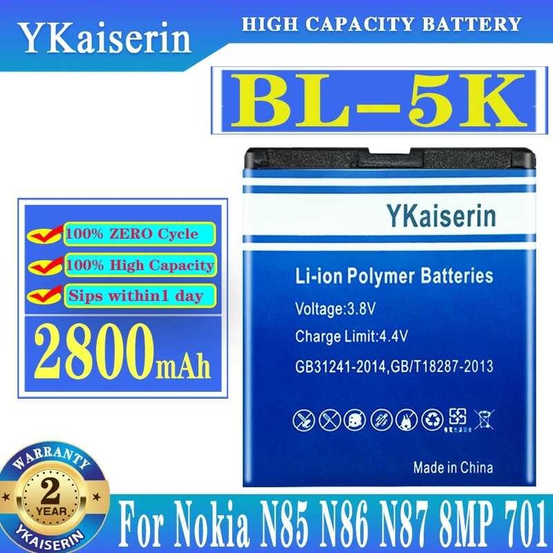 YKaiserin BL-5K BL5K 2800mAh แบตเตอรี่，สำหรับ Nokia N85 N86 8MP N87 2610S 701 Oro C7 C7-00 X7