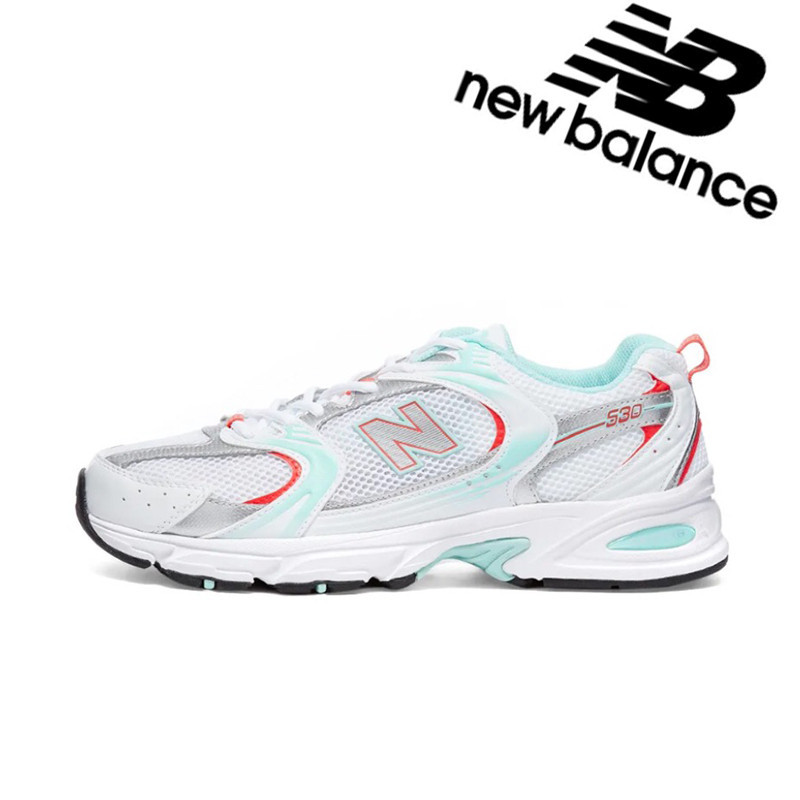 mno ♞,♘New Balance 530 ของแท้  รองเท้าผ้าใบสีขาวและสีเขียวด้านบนต่ำ