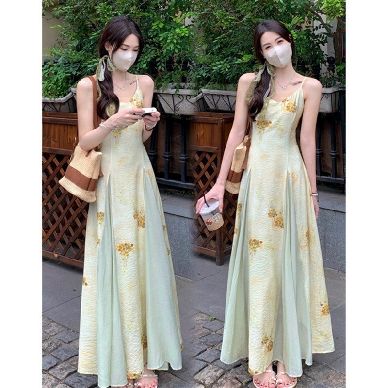 Z56 ขนาดใหญ่ฤดูร้อนสไตล์นางฟ้าห้องทํางานองค์ประกอบจีนชุดเดรสยาวสไตล์จีนโบราณชุดเดรสยาวผ้าชีฟองอ่อนโ
