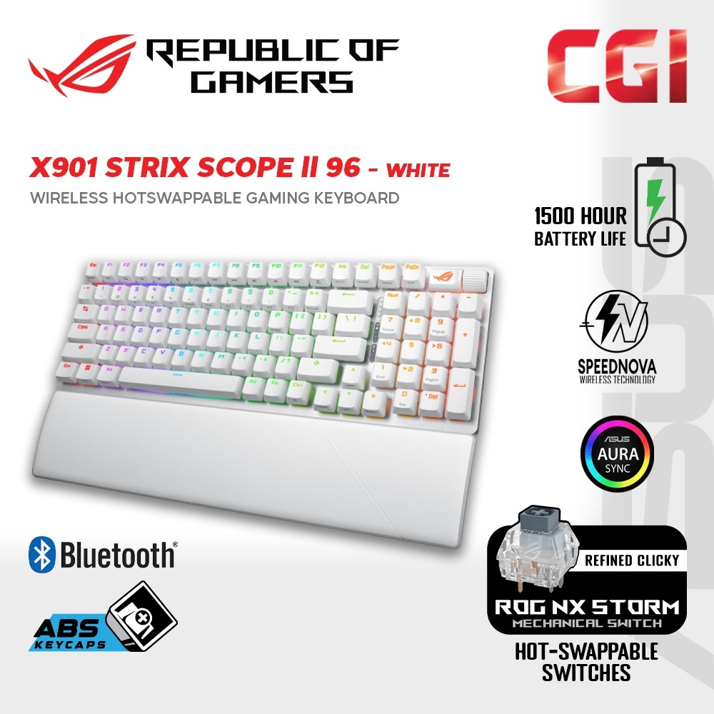 Asus X901 White ROG Strix Scope II 96 NX Storm Mechanical Tri-Mode Wireless Gaming Keyboard - Storm