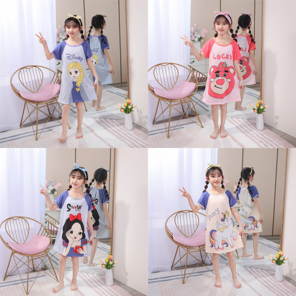 เด็กแขนสั้นคอกลมชุดนอนหวานโพลีเอสเตอร์สตรอเบอร์รี่หมีสาวเสื้อผ้ากลางคืนสําหรับ 7 - 8 ปี