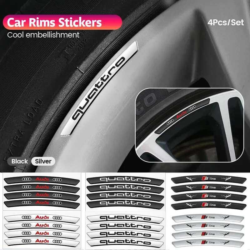 Audi สำหรับ A3 A4 A5 A6 A7 A8 Q1 Q2 Q3 Q4 Q5 Q6 Q7 Q8 TT RS6 S5 B9 สติ๊กเกอร์อลูมิเนียม 3D สำหรับล้อ