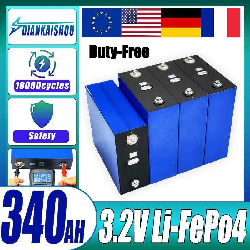 3.2V ใหม่ 340AH Lifepo4 เกรด A 3C กำลังสูง DIY 12V 24V 48V EV RV การเก็บพลังงานแสงอาทิตย์แบบชาร์จได้