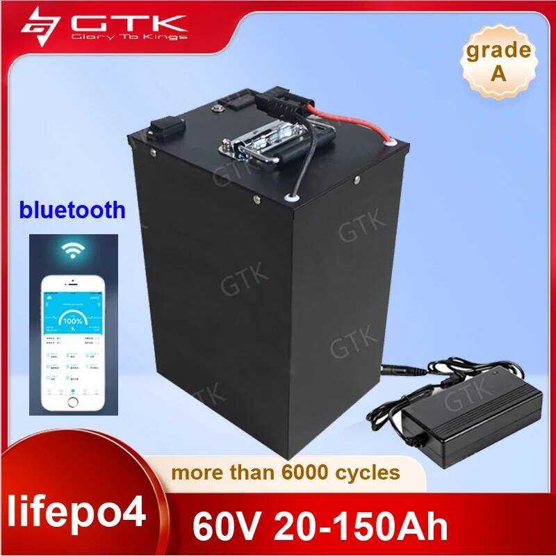 แบตเตอรี่ลิเธียม lifepo4 ขนาด 100Ah GTK 60Ah 80Ah 30Ah 60V 40Ah 150Ah 120Ah พร้อมแอป Bluetooth BMS 3