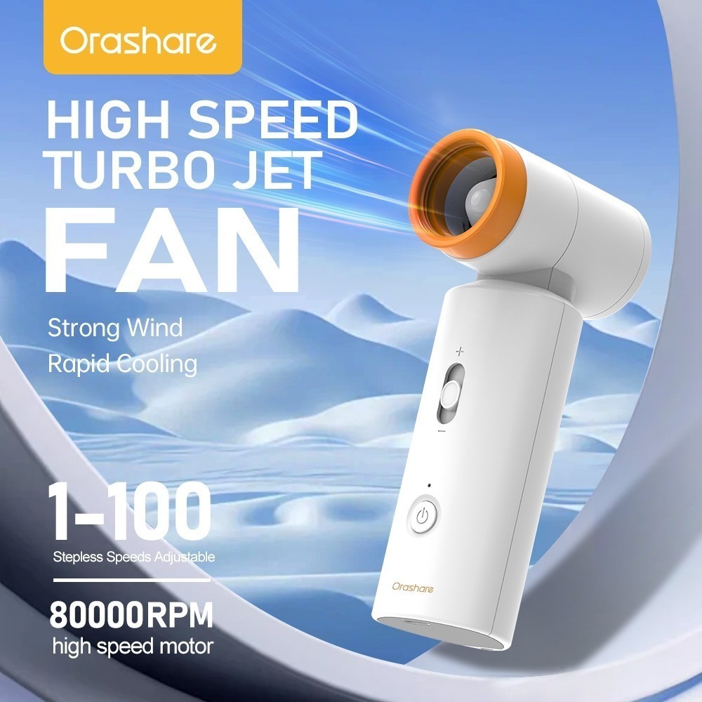 Orashare HF06 3 in 1 พัดลมเจ็ทเทอร์โบแบบพกพา 100 เกียร์ความเร็วลมลมแรง 4500mAh พัดลมแบบชาร์จไฟได้